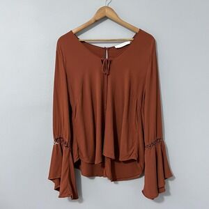 Astr Rust Blouse with Bell Sleeves